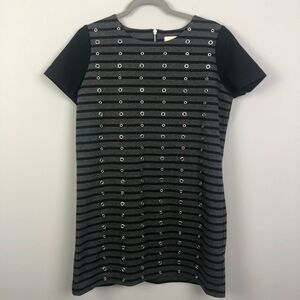 MICHAEL KORS | Stripe Grommet Short Sleeve Dress Gray Black Women’s Size 10
